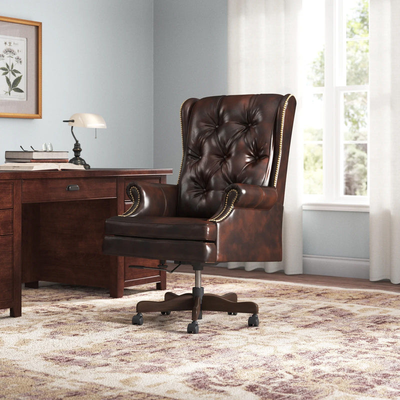 Dc#112 - Leather Desk Chair - Havana With Brown Base - R&R Furniture Gallery (Fountain Valley, CA)