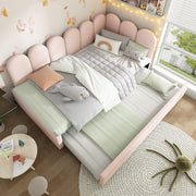 Artistry At Home upholstered daybed with metal slatted base, featuring plush fabric and stylish design for modern living spaces.