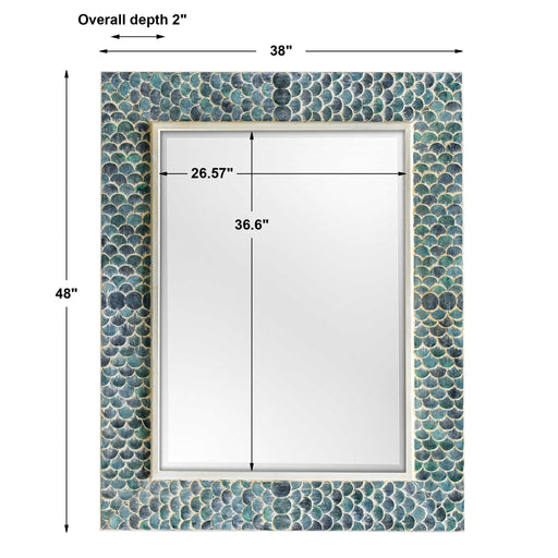 Uttermost Makaria Coastal Blue Wall Mirror with a round frame and textured coastal-inspired design for elegant wall decor.