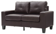 Glory Furniture Newbury track arm loveseat in cozy living space, stationary design with plush cushions and fabric upholstery.