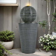 31.5" Tall Striped Column Fountain With LED Light Design For Outdoor Spaces - Gray - R&R Furniture Gallery (Fountain Valley, CA)