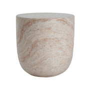 Noble House beige lightweight concrete side table with travertine top, suitable for outdoor and indoor use.