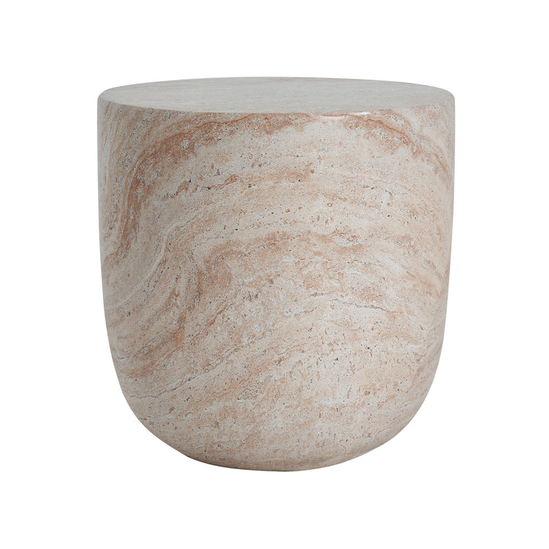 Noble House beige lightweight concrete side table with travertine top, suitable for outdoor and indoor use.