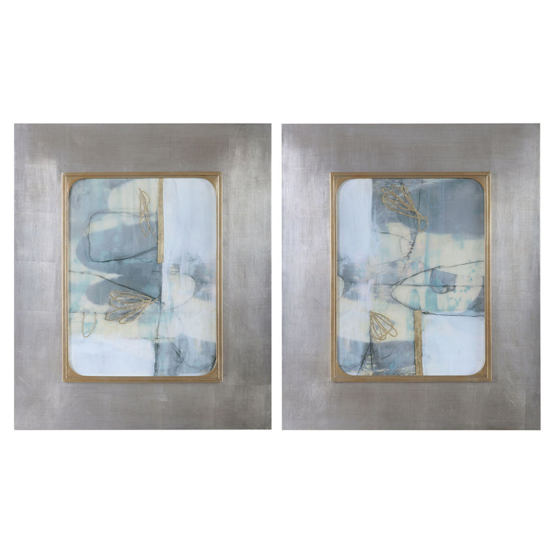 Set of two framed abstract prints by Uttermost, Gilded Whimsy in dark gray, modern wall art for contemporary decor.