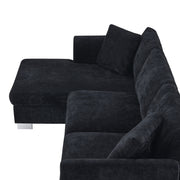 Luxe & Co. modern cloud L-shaped sectional sofa with oversized chaise, includes two decorative pillows, four-seat stationary couch.