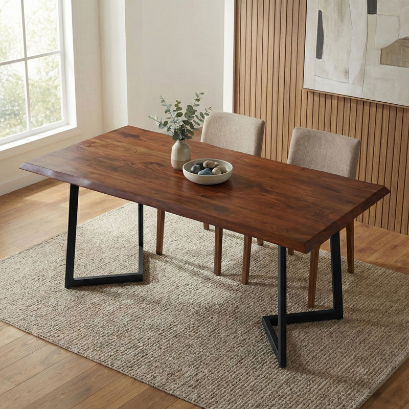 Simpli-Home Watkins sturdy dining table with wooden surface and tapered legs, ideal for family meals and gatherings.