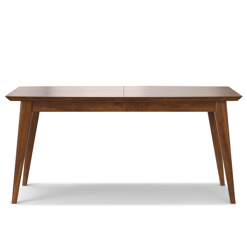 Simpli-Home Draper rectangular dining table with wooden surface and sturdy legs, ideal for family meals and gatherings.