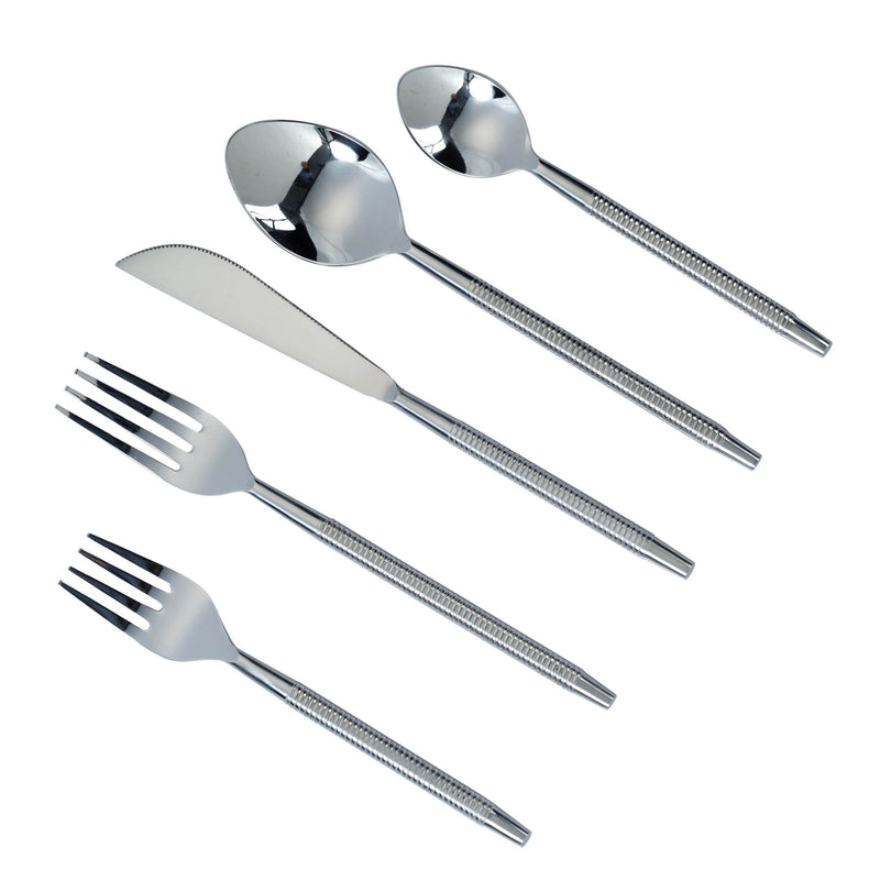 Ribbed - Stainless Steel Flatware (Set of 5) - Silver - R&R Furniture Gallery (Fountain Valley, CA)