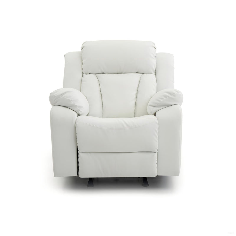 Glory Furniture comfortable rocking motion recliner chair with padded armrests and cushioned seat in a cozy living room setting.