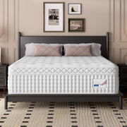 12" King Hybrid Mattress, Memory Foam & Pocket Spring Bed, Medium Firm Comfort, Spine Support, Quiet & Breathable - White - R&R Furniture Gallery (Fountain Valley, CA)