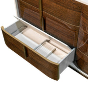 Michael Amini Pavira dresser and mirror set, showcasing a modern wooden dresser with a matching mirror and elegant hardware.