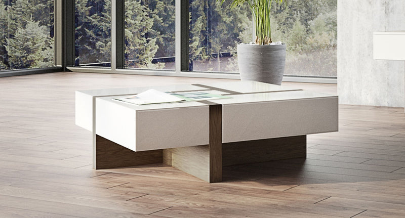 Makai Modern White & Walnut Square Coffee Table — view 4