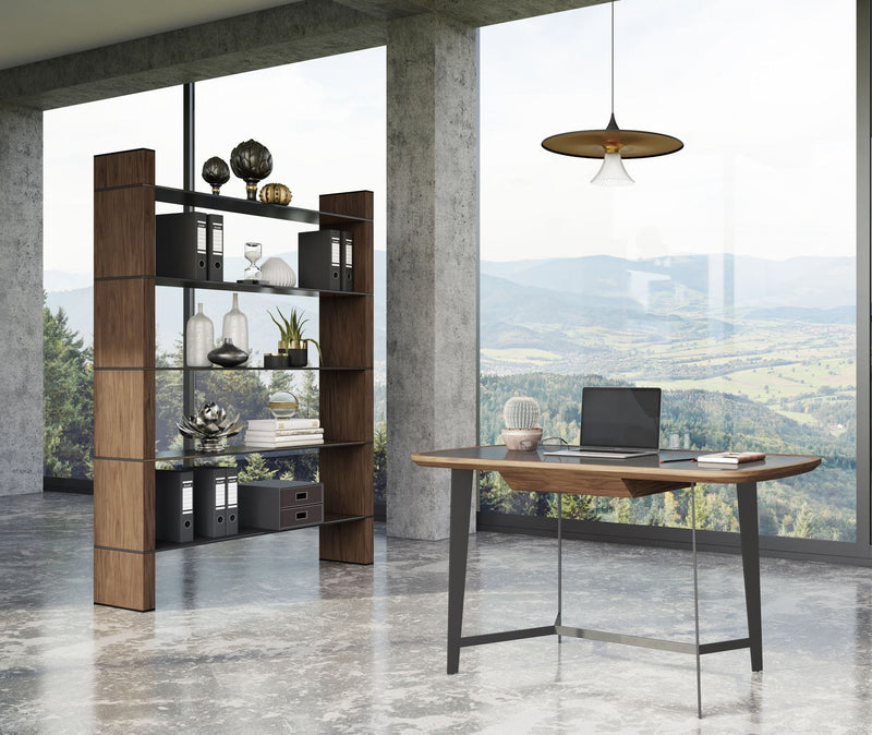 Glencoe - Modern Walnut & Black Glass Bookshelf