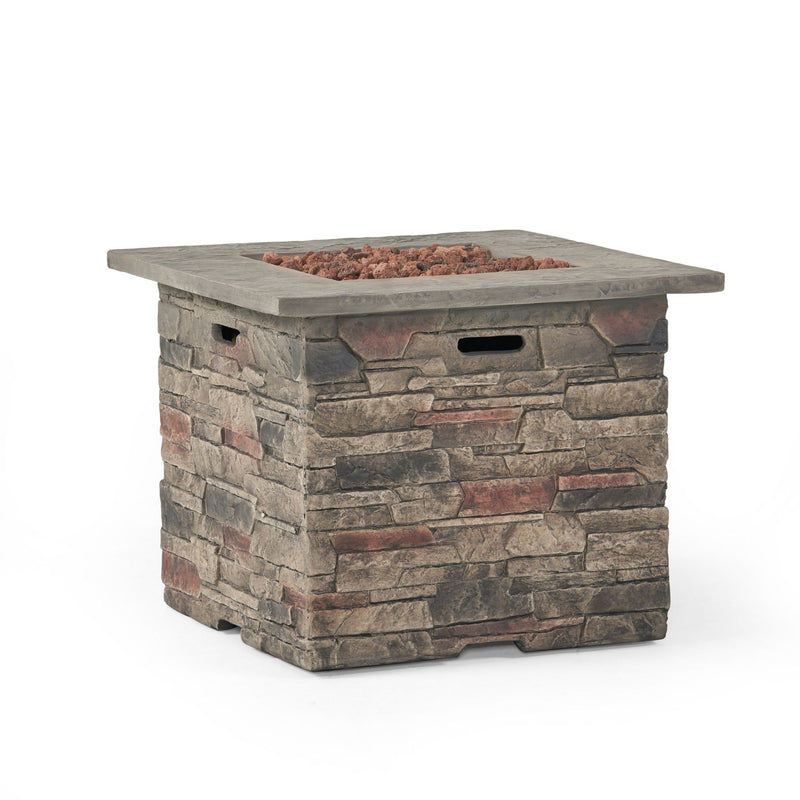 Classic Design Square Fire Pit With Top And 40, 000 Btu Heat Output - Stone Gray - R&R Furniture Gallery (Fountain Valley, CA)