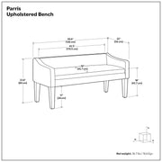 Contemporary upholstered bench by Simpli-Home with cushioned seat and wooden legs, perfect for entryways or living rooms.