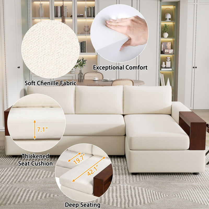 Noble House stationary sectional sofa with upholstered cushions and reversible armrests, ideal for a modern living room.