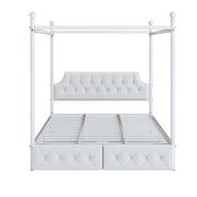 Queen Size Canopy Platform Bed With Upholstered Headboard And 2 Storage Drawers - White - R&R Furniture Gallery (Fountain Valley, CA)