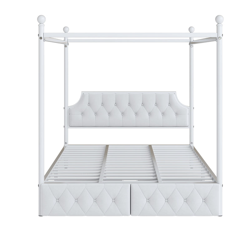 Queen Size Canopy Platform Bed With Upholstered Headboard And 2 Storage Drawers - White - R&R Furniture Gallery (Fountain Valley, CA)