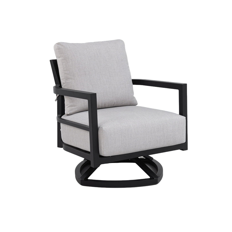 Outdoor swivel lounge chair with Sunbrella cushion in ember black, weather-resistant design by Life Outside.