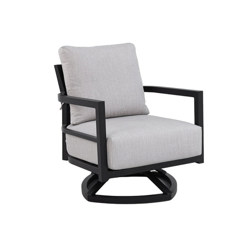 Outdoor swivel lounge chair with Sunbrella cushion in ember black, weather-resistant design by Life Outside.