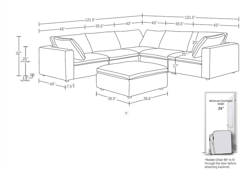 1100 - 6-Piece L-Shaped Sectional (Top-Grain Italian Leather)