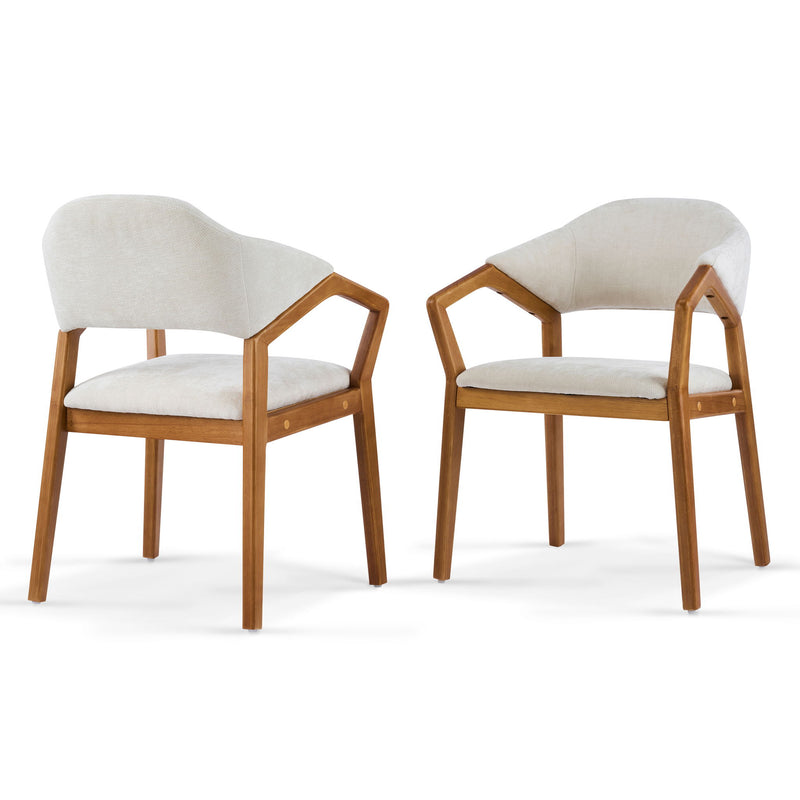 Indoor Upholstered Dining Armchair (Set of 2) - Beige / Teak - R&R Furniture Gallery (Fountain Valley, CA)