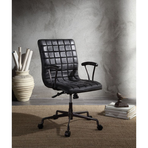 Barack - Office Chair - Vintage Black Top Grain Leather & Aluminum - R&R Furniture Gallery (Fountain Valley, CA)