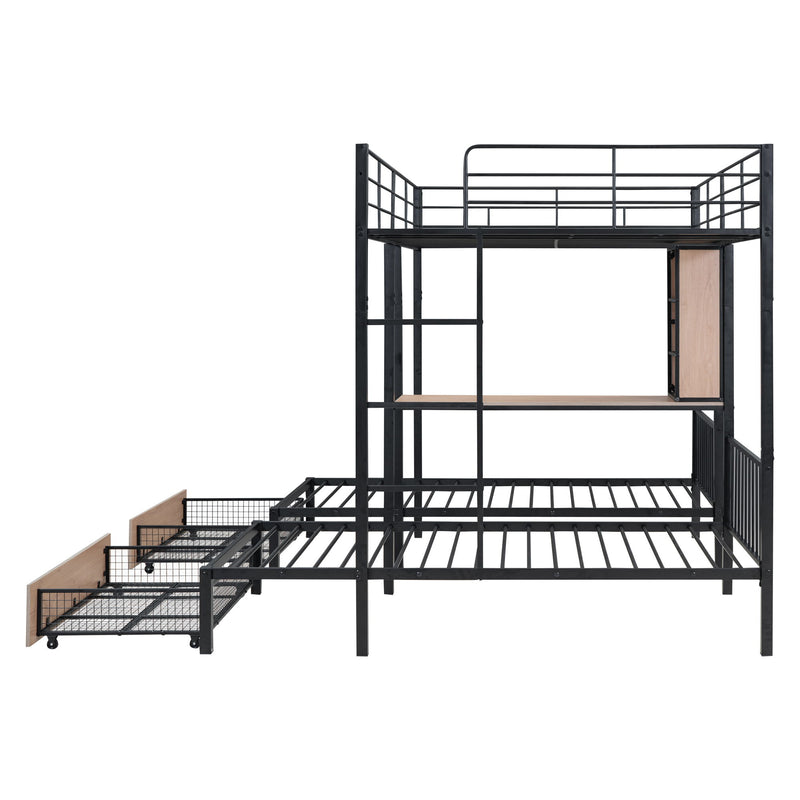 Triple Bunk Bed With Drawers, Multi-Functional Frame With Desks And Shelves In The Middle - R&R Furniture Gallery (Fountain Valley, CA)