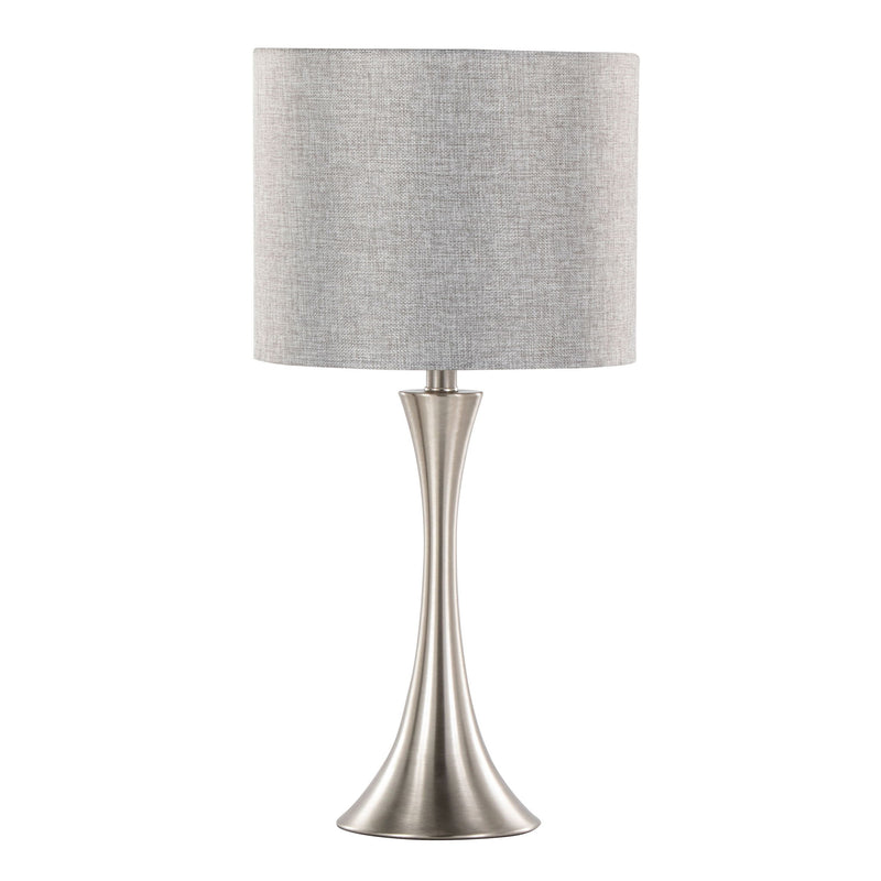 Pair of Lumi Source Lenuxe contemporary modern table lamps set, featuring sleek design with cylindrical shades and minimalist bases.