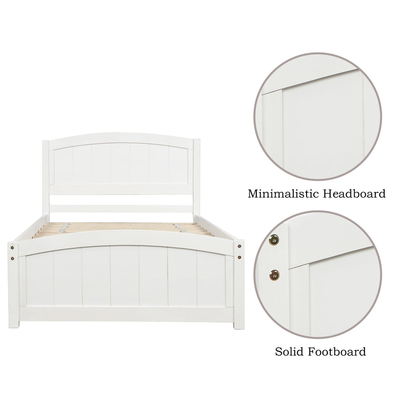 DreamHaus platform bed with headboard, footboard, and wood slat support, showcasing a modern wooden design for a bedroom.