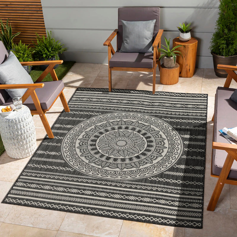 Sunshine - 5'3" X 7'3" Indoor, Outdoor Area Rug - Anthracite - Polypropylene - R&R Furniture Gallery (Fountain Valley, CA)