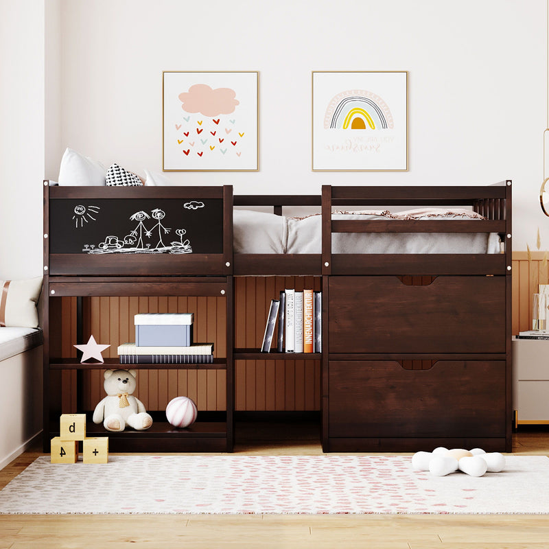 Low Loft Bed With Rolling Desk, Shelf And Drawers - R&R Furniture Gallery (Fountain Valley, CA)