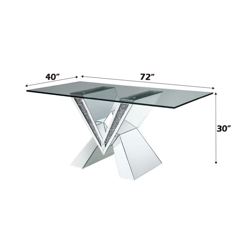 Noralie - 30" Dining Table - Mirrored, Faux Diamonds & Clear Glass Top - R&R Furniture Gallery (Fountain Valley, CA)