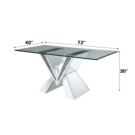 Noralie - 30" Dining Table - Mirrored, Faux Diamonds & Clear Glass Top - R&R Furniture Gallery (Fountain Valley, CA)