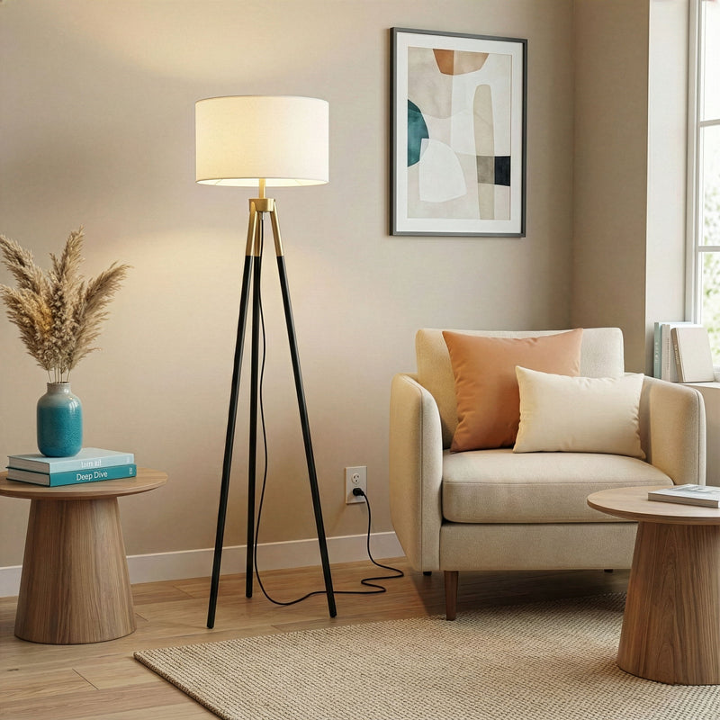 Sway - Floor Lamp With On / Off Switch Triple Legs Shade - Black / Gold / White - R&R Furniture Gallery (Fountain Valley, CA)