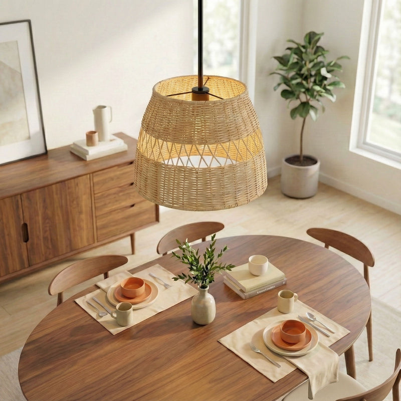 Essence - Single Lights Pendant With Shade - Black / Rattan - R&R Furniture Gallery (Fountain Valley, CA)