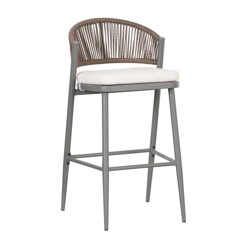 Outdoor Bar Height Metal Frame Counter Stools With Scallop Shaped Backrest & Water Resistant Cushions - R&R Furniture Gallery (Fountain Valley, CA)