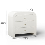TOV Furniture Hump bedside chest with modern design, wood finish, and metal handles, ideal for bedroom storage.