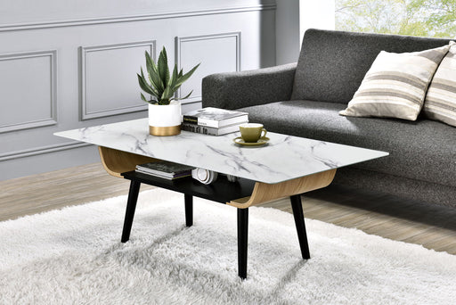 Landon - Coffee Table With Glass Marble Texture Top And Bent Wood Design - R&R Furniture Gallery (Fountain Valley, CA)