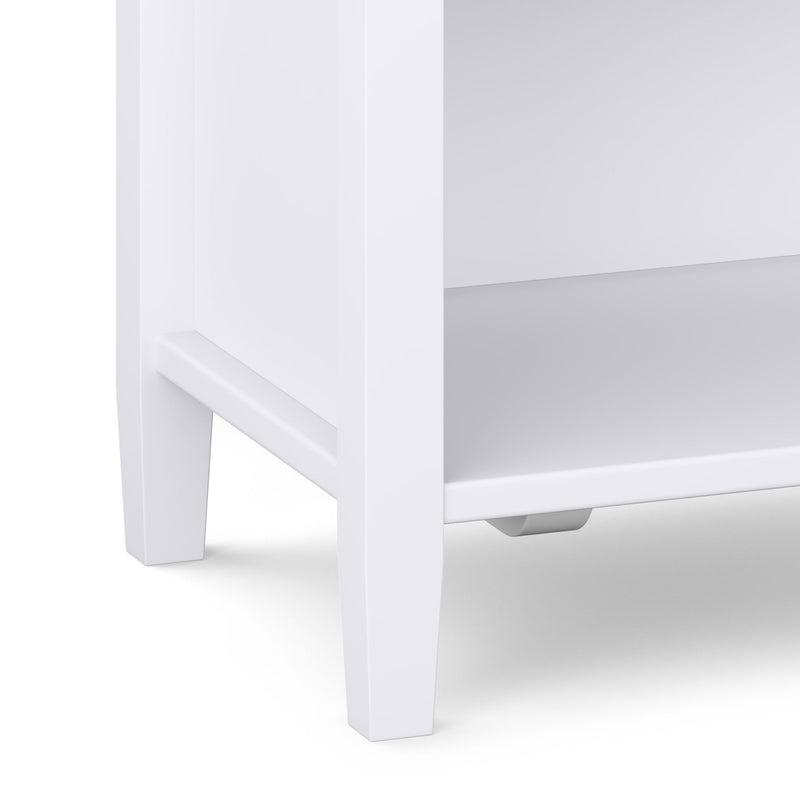 Handcrafted Warm Shaker bedside table by Simpli-Home, featuring a natural wood finish and compact accent nightstand design.