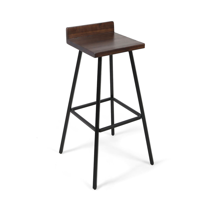Outdoor Bar Stool With Low Backrests And Wood Seats (Set of 2) - Dark Brown / Black - R&R Furniture Gallery (Fountain Valley, CA)