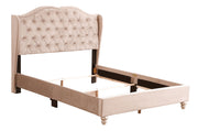 Transitional upholstered bed by Glory Furniture with plush fabric and a padded headboard, showcasing modern bedroom style.
