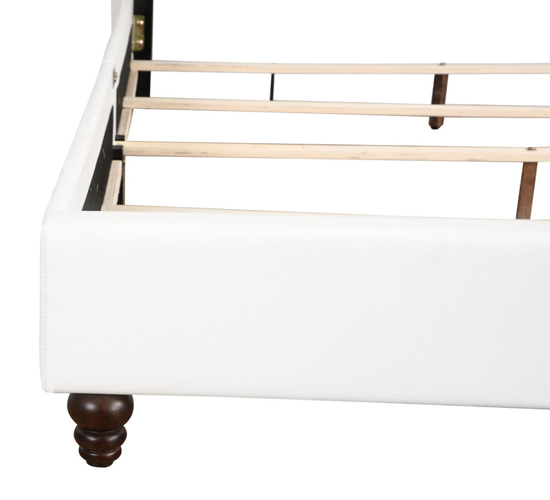 Transitional upholstered bed by Glory Furniture with padded headboard and neutral fabric, showcasing a stylish bedroom centerpiece.