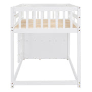 DreamHaus bunk bed with four drawers and three shelves, featuring a sturdy frame, ideal for space-saving bedroom organization.