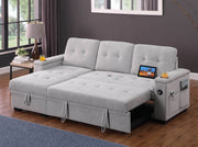 Ashlyn II - 84"W Woven Fabric Reversible Sleeper Sectional Sofa with Storage Chaise - R&R Furniture Gallery (Fountain Valley, CA)