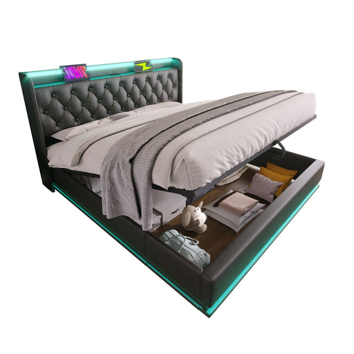 Upholstered Bed, 360 Surround LED Function, Remote Control, Hydraulic Storage Bed With USB, Type-C Charging (Without Mattress) - R&R Furniture Gallery (Fountain Valley, CA)