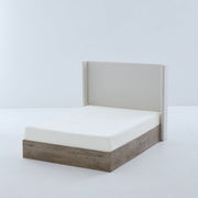 Shelton - Queen Upholstered Wingback Bed With 54" High Headboard - Ivory / Light Gray / Camel Oak - R&R Furniture Gallery (Fountain Valley, CA)