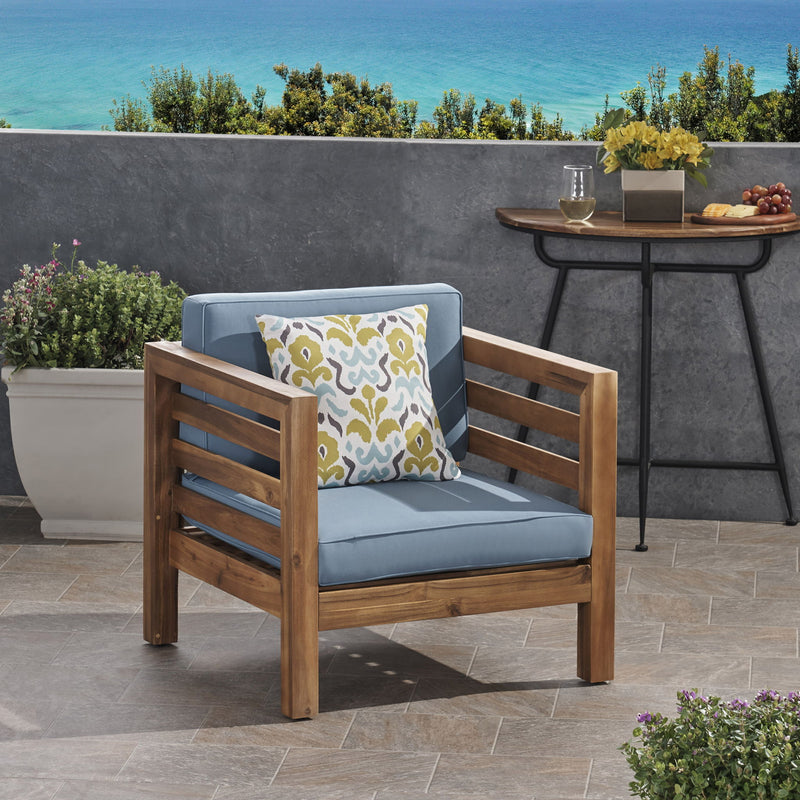 Outdoor Acacia Wood Patio Chair With Fabric Cushion - R&R Furniture Gallery (Fountain Valley, CA)