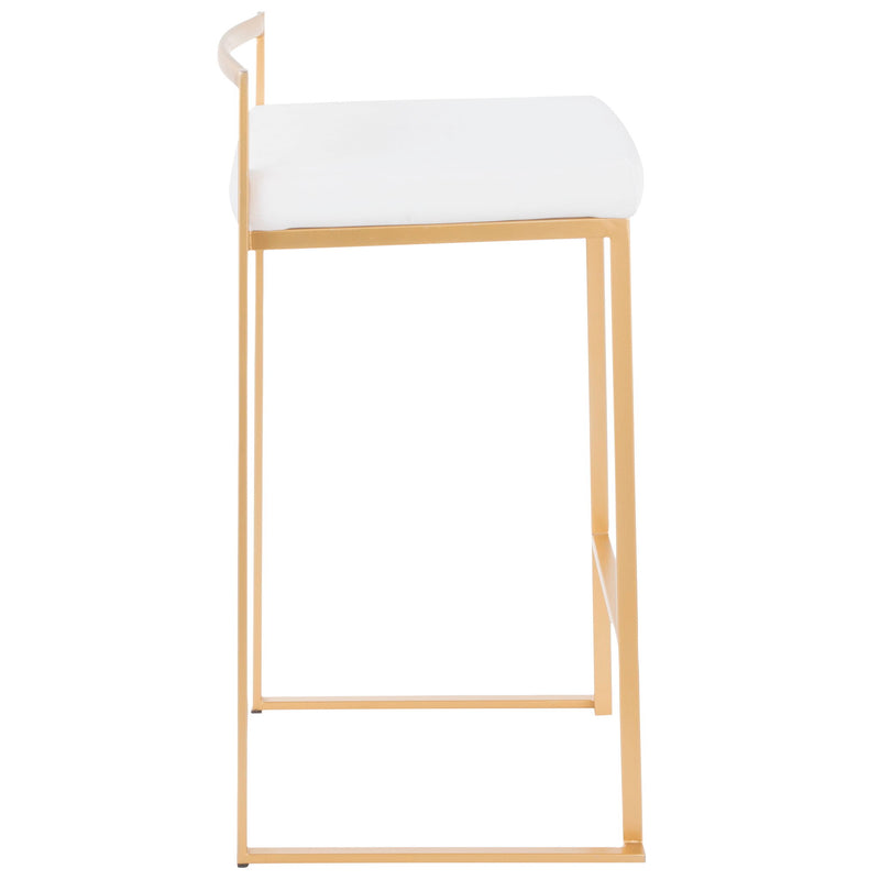 Lumi Source Fuji contemporary glam counter stool set with sleek design, featuring upholstered seats and metal legs.