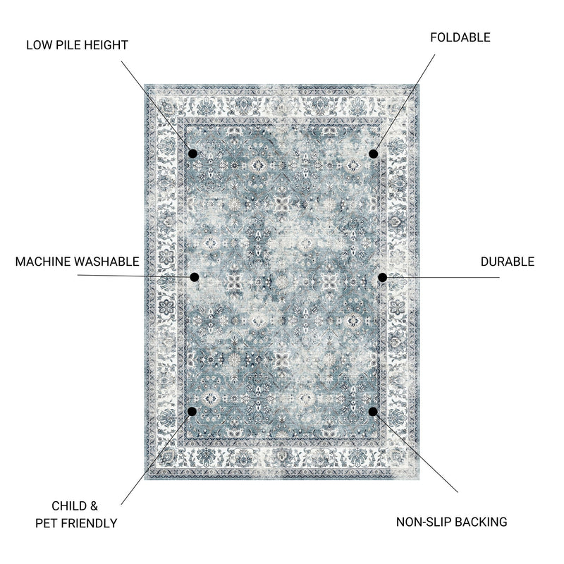 Toucan - 5' X 7' Washable Non - Slip Area Rug, Elegant Design - Silver - R&R Furniture Gallery (Fountain Valley, CA)